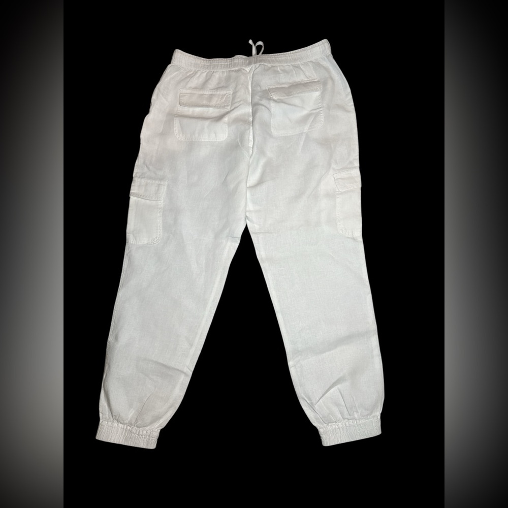 White Nicole Miller 100% Linen Cargo Jogger Pants - Picture 7 of 11